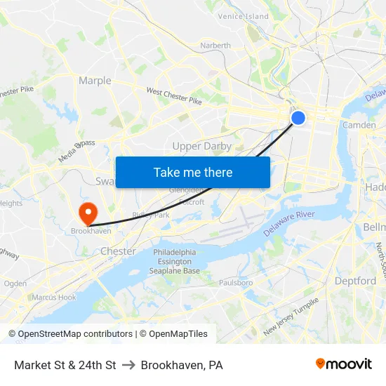 Market St & 24th St to Brookhaven, PA map