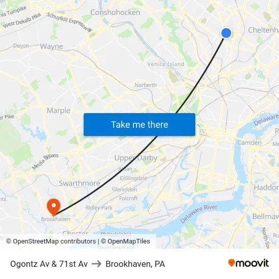 Ogontz Av & 71st Av to Brookhaven, PA map