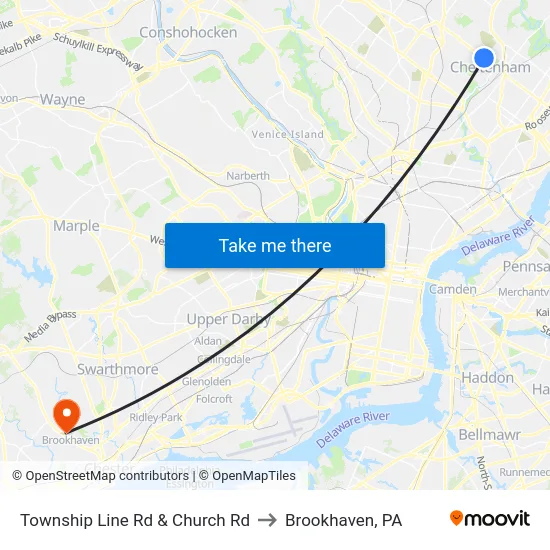 Township Line Rd & Church Rd to Brookhaven, PA map