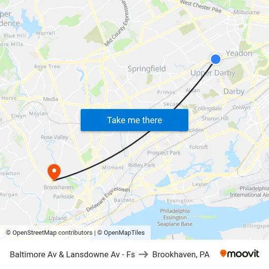 Baltimore Av & Lansdowne Av - Fs to Brookhaven, PA map