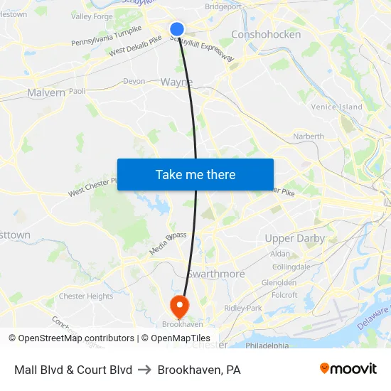 Mall Blvd & Court Blvd to Brookhaven, PA map