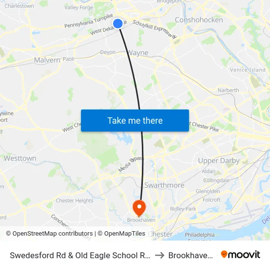 Swedesford Rd & Old Eagle School Rd - Mbns to Brookhaven, PA map