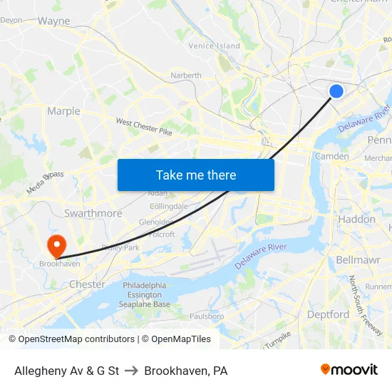 Allegheny Av & G St to Brookhaven, PA map