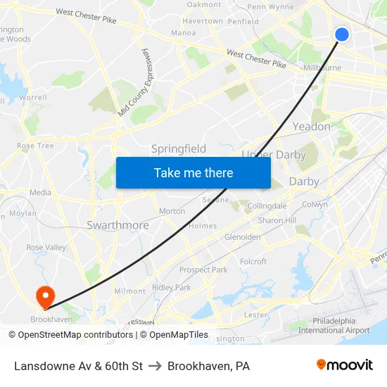 Lansdowne Av & 60th St to Brookhaven, PA map