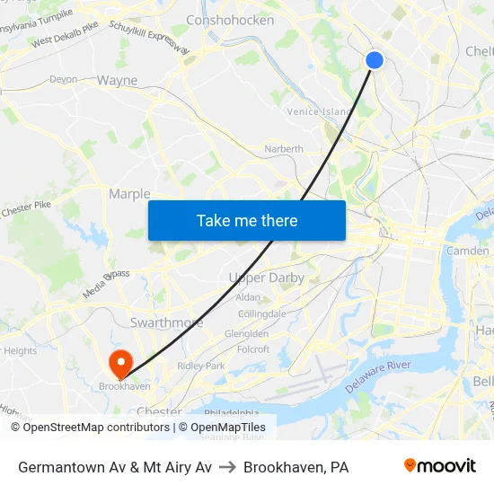 Germantown Av & Mt Airy Av to Brookhaven, PA map