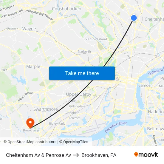 Cheltenham Av & Penrose Av to Brookhaven, PA map