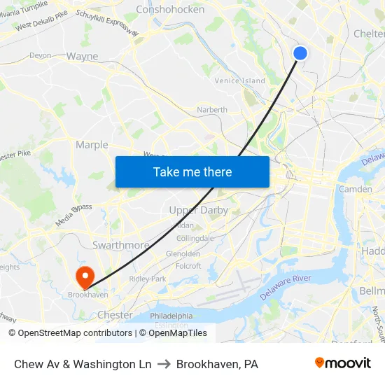 Chew Av & Washington Ln to Brookhaven, PA map