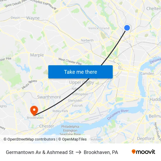 Germantown Av & Ashmead St to Brookhaven, PA map