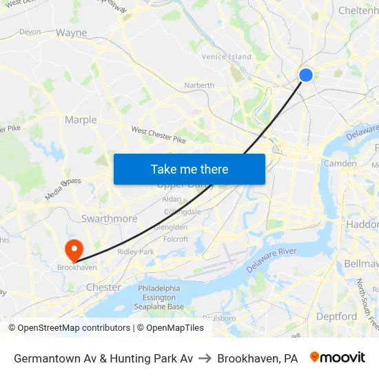 Germantown Av & Hunting Park Av to Brookhaven, PA map