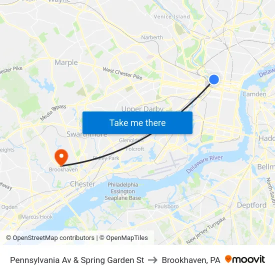 Pennsylvania Av & Spring Garden St to Brookhaven, PA map