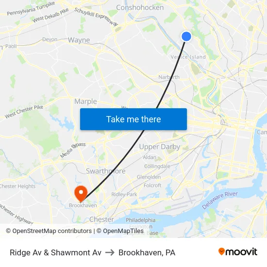 Ridge Av & Shawmont Av to Brookhaven, PA map