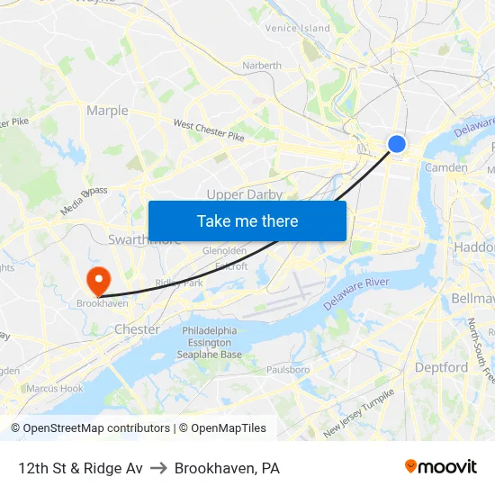 12th St & Ridge Av to Brookhaven, PA map