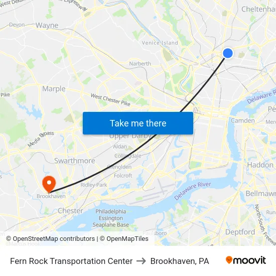 Fern Rock Transportation Center to Brookhaven, PA map