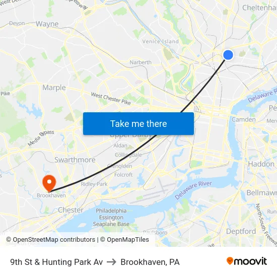 9th St & Hunting Park Av to Brookhaven, PA map