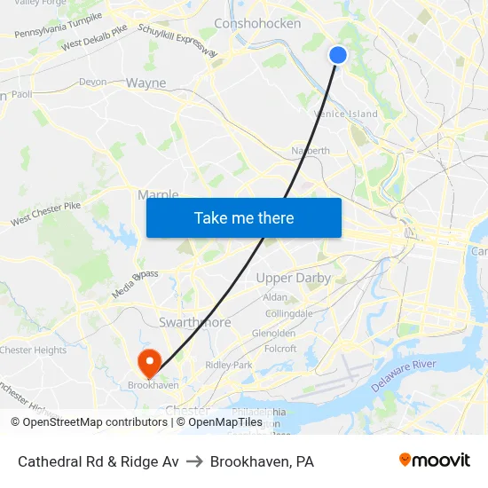 Cathedral Rd & Ridge Av to Brookhaven, PA map