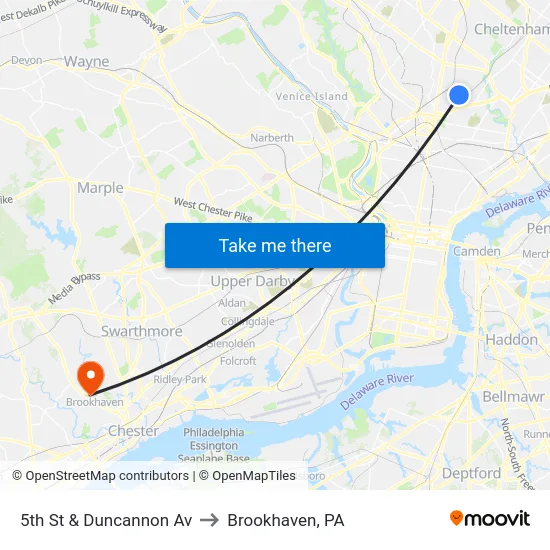 5th St & Duncannon Av to Brookhaven, PA map