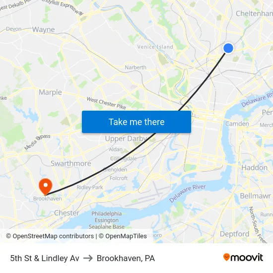 5th St & Lindley Av to Brookhaven, PA map
