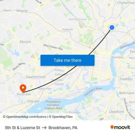 5th St & Luzerne St to Brookhaven, PA map