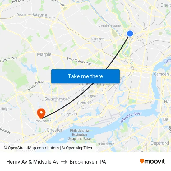 Henry Av & Midvale Av to Brookhaven, PA map