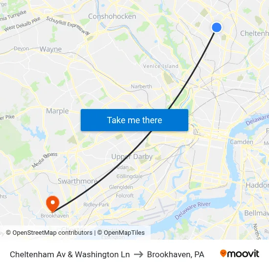 Cheltenham Av & Washington Ln to Brookhaven, PA map