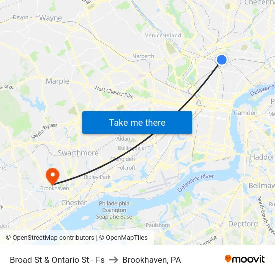 Broad St & Ontario St - Fs to Brookhaven, PA map