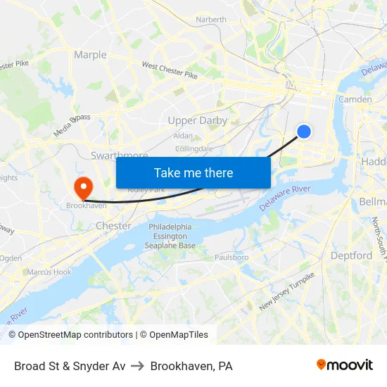 Broad St & Snyder Av to Brookhaven, PA map