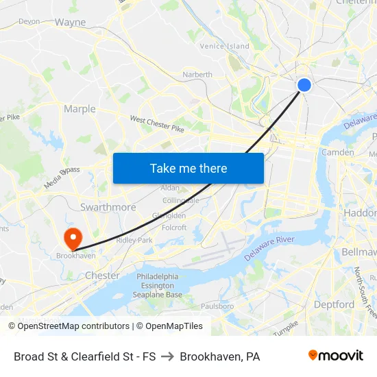 Broad St & Clearfield St - FS to Brookhaven, PA map