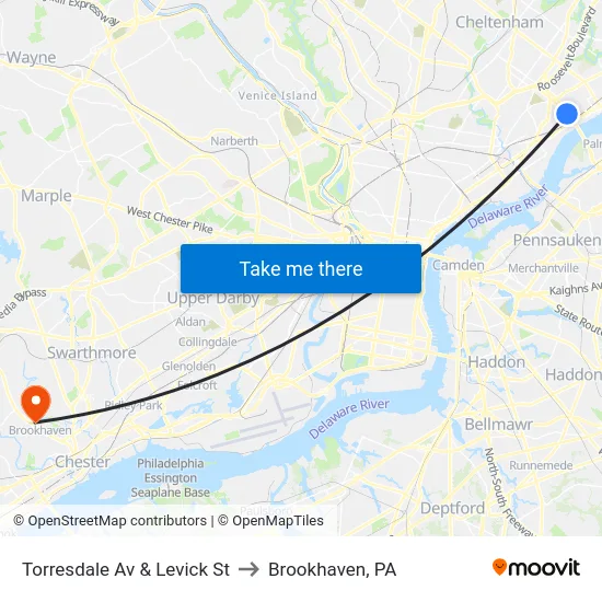 Torresdale Av & Levick St to Brookhaven, PA map