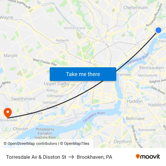 Torresdale Av & Disston St to Brookhaven, PA map