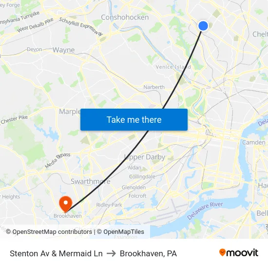 Stenton Av & Mermaid Ln to Brookhaven, PA map