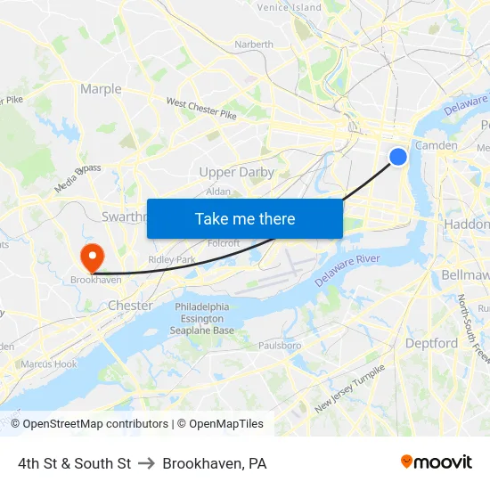 4th St & South St to Brookhaven, PA map