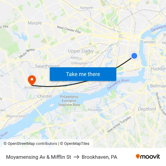 Moyamensing Av & Mifflin St to Brookhaven, PA map