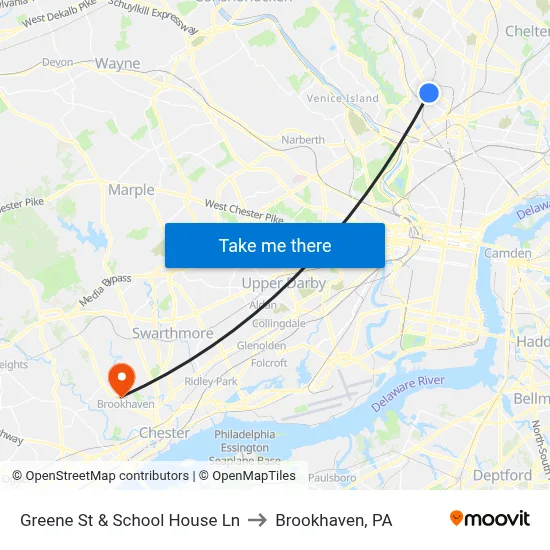 Greene St & School House Ln to Brookhaven, PA map