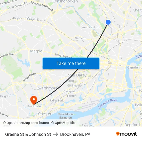 Greene St & Johnson St to Brookhaven, PA map