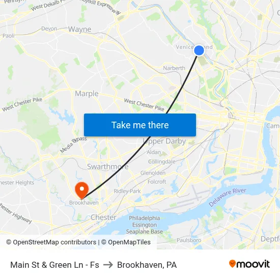 Main St & Green Ln - Fs to Brookhaven, PA map