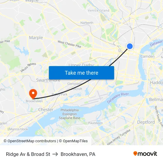 Ridge Av & Broad St to Brookhaven, PA map