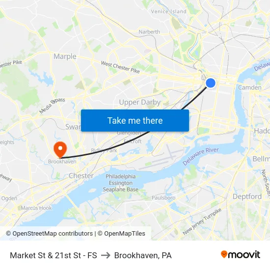 Market St & 21st St - FS to Brookhaven, PA map