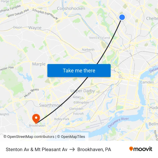 Stenton Av & Mt Pleasant Av to Brookhaven, PA map