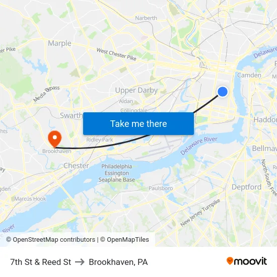 7th St & Reed St to Brookhaven, PA map