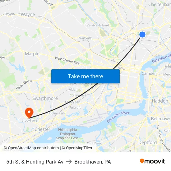 5th St & Hunting Park Av to Brookhaven, PA map