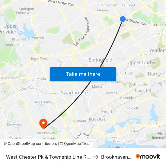 West Chester Pk & Township Line Rd - Fs to Brookhaven, PA map