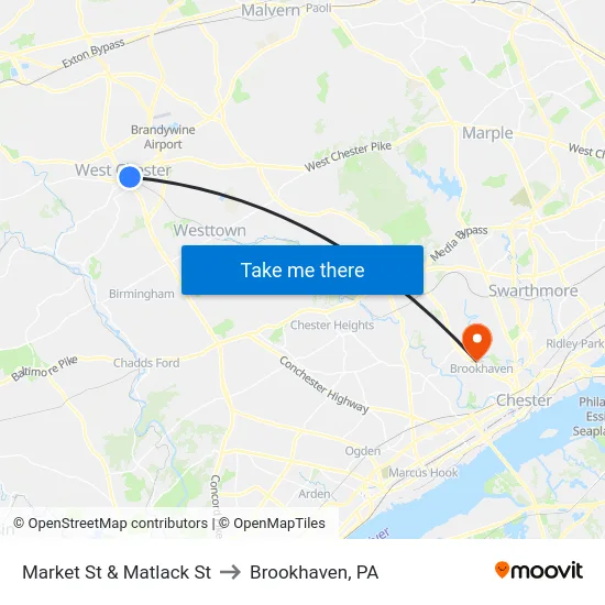 Market St & Matlack St to Brookhaven, PA map