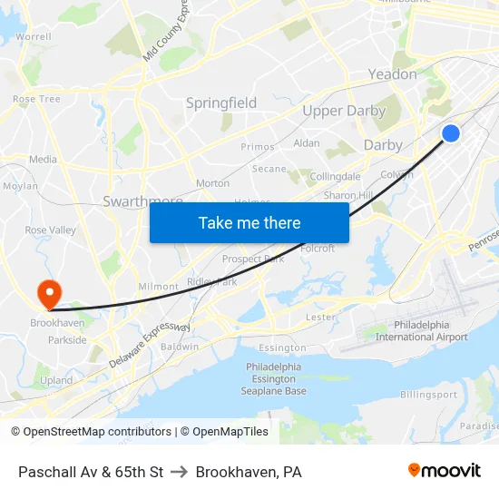 Paschall Av & 65th St to Brookhaven, PA map