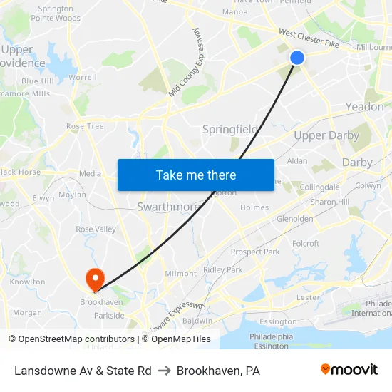Lansdowne Av & State Rd to Brookhaven, PA map