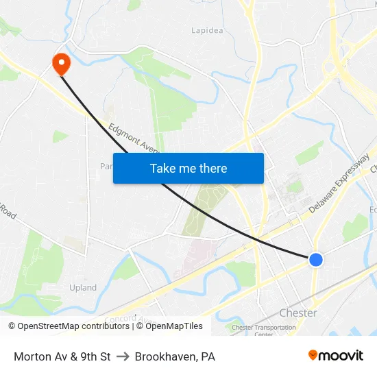 Morton Av & 9th St to Brookhaven, PA map
