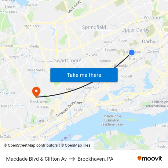 Macdade Blvd & Clifton Av to Brookhaven, PA map
