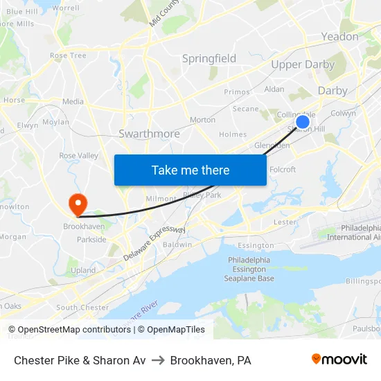 Chester Pike & Sharon Av to Brookhaven, PA map