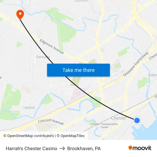 Harrah's Chester Casino to Brookhaven, PA map