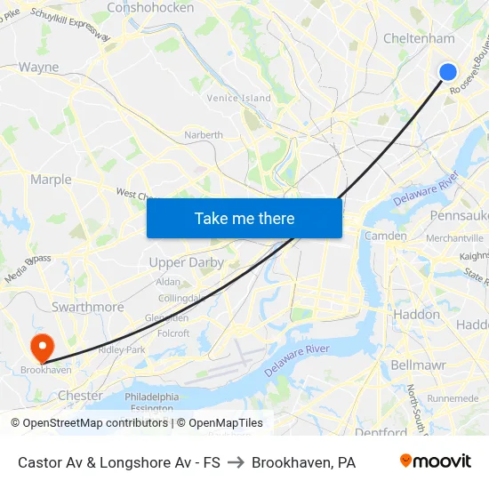 Castor Av & Longshore Av - FS to Brookhaven, PA map