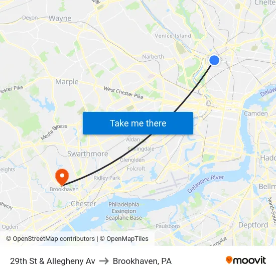 29th St & Allegheny Av to Brookhaven, PA map
